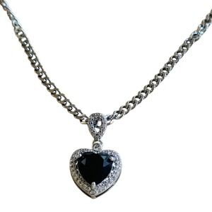 Dalmata Stainless Steel Sweetheart Heart Black Necklace Crystal Stackable Chunky